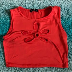 Red Orange Floral Cutout Crop Top